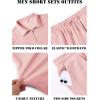 COOFANDY Men’s 2 Piece Set Summer Beach Vacation Outfits Quarter Zip Polo Shirt and Shorts Sets(Pink)