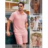 COOFANDY Men’s 2 Piece Set Summer Beach Vacation Outfits Quarter Zip Polo Shirt and Shorts Sets(Pink)