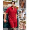COOFANDY Men’s 2 Piece Set Summer Beach Vacation Outfits Quarter Zip Polo Shirt and Shorts Sets(Red)