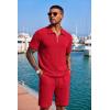 COOFANDY Men’s 2 Piece Set Summer Beach Vacation Outfits Quarter Zip Polo Shirt and Shorts Sets(Red)
