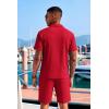 COOFANDY Men’s 2 Piece Set Summer Beach Vacation Outfits Quarter Zip Polo Shirt and Shorts Sets(Red)