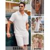 COOFANDY Men’s 2 Piece Set Summer Beach Vacation Outfits Quarter Zip Polo Shirt and Shorts Sets(White)