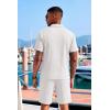 COOFANDY Men’s 2 Piece Set Summer Beach Vacation Outfits Quarter Zip Polo Shirt and Shorts Sets(White)