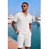 COOFANDY Men’s 2 Piece Set Summer Beach Vacation Outfits Quarter Zip Polo Shirt and Shorts Sets(White)