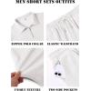 COOFANDY Men’s 2 Piece Set Summer Beach Vacation Outfits Quarter Zip Polo Shirt and Shorts Sets(White)