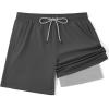 COOFANDY Men’s 7″ Swim Trunks with Compression Liner Stretch Swimming Shorts with Zipper Pockets(Dark Grey)