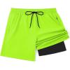 COOFANDY Men’s 7″ Swim Trunks with Compression Liner Stretch Swimming Shorts with Zipper Pockets(Fluorescent Green)