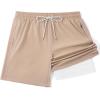 COOFANDY Men’s 7″ Swim Trunks with Compression Liner Stretch Swimming Shorts with Zipper Pockets(Khaki)