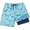 COOFANDY Men’s 7″ Swim Trunks with Compression Liner Stretch Swimming Shorts with Zipper Pockets(Light Blue – Whales)