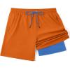 COOFANDY Men’s 7″ Swim Trunks with Compression Liner Stretch Swimming Shorts with Zipper Pockets(Orange)