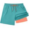 COOFANDY Men’s 7″ Swim Trunks with Compression Liner Stretch Swimming Shorts with Zipper Pockets(Teal)