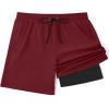 COOFANDY Men’s 7″ Swim Trunks with Compression Liner Stretch Swimming Shorts with Zipper Pockets(Wine)