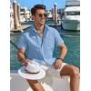 COOFANDY Mens Button Down Shirt Short Sleeve Casual Stylish Cotton Shirts Linen Textured Summer Beach Wedding Shirt(Blue)