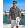 COOFANDY Mens Button Down Shirt Short Sleeve Casual Stylish Cotton Shirts Linen Textured Summer Beach Wedding Shirt(Deep Grey)