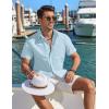 COOFANDY Mens Button Down Shirt Short Sleeve Casual Stylish Cotton Shirts Linen Textured Summer Beach Wedding Shirt(Light Blue)