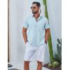 COOFANDY Mens Button Down Shirt Short Sleeve Casual Stylish Cotton Shirts Linen Textured Summer Beach Wedding Shirt(Light Blue)