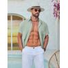 COOFANDY Mens Button Down Shirt Short Sleeve Casual Stylish Cotton Shirts Linen Textured Summer Beach Wedding Shirt(Light Green)