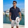 COOFANDY Mens Button Down Shirt Short Sleeve Casual Stylish Cotton Shirts Linen Textured Summer Beach Wedding Shirt(Midnight Blue)