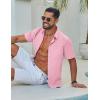 COOFANDY Mens Button Down Shirt Short Sleeve Casual Stylish Cotton Shirts Linen Textured Summer Beach Wedding Shirt(Pink)
