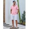 COOFANDY Mens Button Down Shirt Short Sleeve Casual Stylish Cotton Shirts Linen Textured Summer Beach Wedding Shirt(Pink)