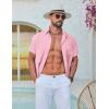 COOFANDY Mens Button Down Shirt Short Sleeve Casual Stylish Cotton Shirts Linen Textured Summer Beach Wedding Shirt(Pink)