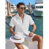 COOFANDY Mens Button Down Shirt Short Sleeve Casual Stylish Cotton Shirts Linen Textured Summer Beach Wedding Shirt(White)