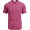 COOFANDY Men’s Knit Shirts Short Sleeve Button Down Polo Shirt Fashion Casual Summer Beach Shirts(Magenta)