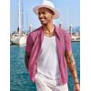 COOFANDY Men’s Knit Shirts Short Sleeve Button Down Polo Shirt Fashion Casual Summer Beach Shirts(Magenta)