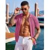 COOFANDY Men’s Knit Shirts Short Sleeve Button Down Polo Shirt Fashion Casual Summer Beach Shirts(Magenta)
