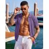 COOFANDY Men’s Knit Shirts Short Sleeve Button Down Polo Shirt Fashion Casual Summer Beach Shirts(Purple)