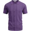 COOFANDY Men’s Knit Shirts Short Sleeve Button Down Polo Shirt Fashion Casual Summer Beach Shirts(Purple)