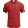 COOFANDY Men’s Knit Shirts Short Sleeve Button Down Polo Shirt Fashion Casual Summer Beach Shirts(Red)