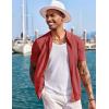 COOFANDY Men’s Knit Shirts Short Sleeve Button Down Polo Shirt Fashion Casual Summer Beach Shirts(Red)