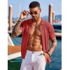 COOFANDY Men’s Knit Shirts Short Sleeve Button Down Polo Shirt Fashion Casual Summer Beach Shirts(Red)