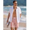 COOFANDY Mens Linen Shorts Casual Drawstring Elastic Waist Lightweight Summer Vacation Beach Shorts(Pink)