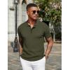 COOFANDY Mens Slim Fit Knit Polo Shirts Business Lightweight Polo Sweater Casual Summer Ribbed Textured Collared T Shirt(Army Green)