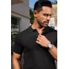 COOFANDY Mens Slim Fit Knit Polo Shirts Business Lightweight Polo Sweater Casual Summer Ribbed Textured Collared T Shirt(Black)