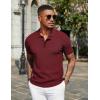 COOFANDY Mens Slim Fit Knit Polo Shirts Business Lightweight Polo Sweater Casual Summer Ribbed Textured Collared T Shirt(Dark Red)