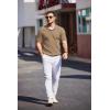 COOFANDY Mens Slim Fit Knit Polo Shirts Business Lightweight Polo Sweater Casual Summer Ribbed Textured Collared T Shirt(Khaki)