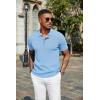 COOFANDY Mens Slim Fit Knit Polo Shirts Business Lightweight Polo Sweater Casual Summer Ribbed Textured Collared T Shirt(Light Blue)