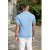 COOFANDY Mens Slim Fit Knit Polo Shirts Business Lightweight Polo Sweater Casual Summer Ribbed Textured Collared T Shirt(Light Blue)