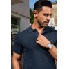 COOFANDY Mens Slim Fit Knit Polo Shirts Business Lightweight Polo Sweater Casual Summer Ribbed Textured Collared T Shirt(Navy Blue)
