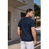 COOFANDY Mens Slim Fit Knit Polo Shirts Business Lightweight Polo Sweater Casual Summer Ribbed Textured Collared T Shirt(Navy Blue)