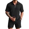 COOFANDY Men’s 2 Piece Set Summer Beach Vacation Outfits Quarter Zip Polo Shirt and Shorts Sets(1-black)