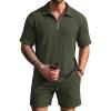 COOFANDY Men’s 2 Piece Set Summer Beach Vacation Outfits Quarter Zip Polo Shirt and Shorts Sets(Army Green)