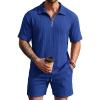COOFANDY Men’s 2 Piece Set Summer Beach Vacation Outfits Quarter Zip Polo Shirt and Shorts Sets(Blue)