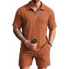 COOFANDY Men’s 2 Piece Set Summer Beach Vacation Outfits Quarter Zip Polo Shirt and Shorts Sets(Brown)