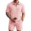 COOFANDY Men’s 2 Piece Set Summer Beach Vacation Outfits Quarter Zip Polo Shirt and Shorts Sets(Pink)