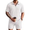COOFANDY Men’s 2 Piece Set Summer Beach Vacation Outfits Quarter Zip Polo Shirt and Shorts Sets(White)