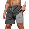 COOFANDY Men’s 7″ Swim Trunks with Compression Liner Stretch Swimming Shorts with Zipper Pockets(Dark Grey)